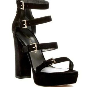 Stuart Weitzman Black Fourbucks Platform Sandal Heels US10 EU40